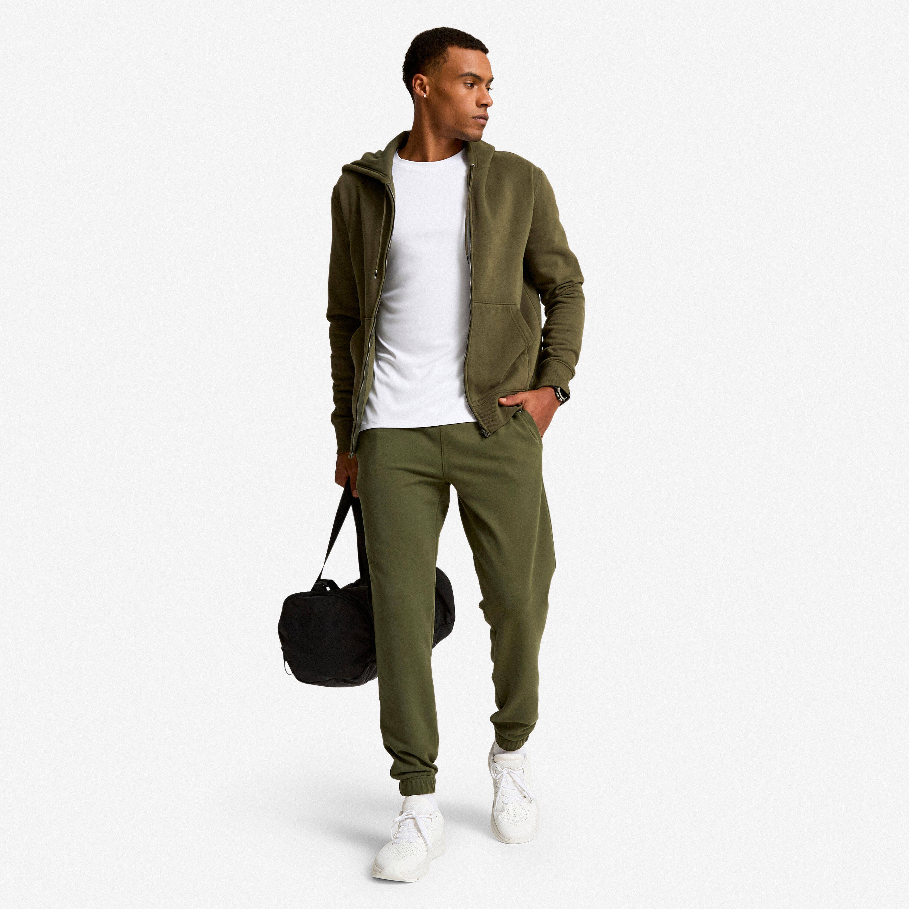 Men's Regular Fitness Jogging Bottoms - Khaki Green -  3