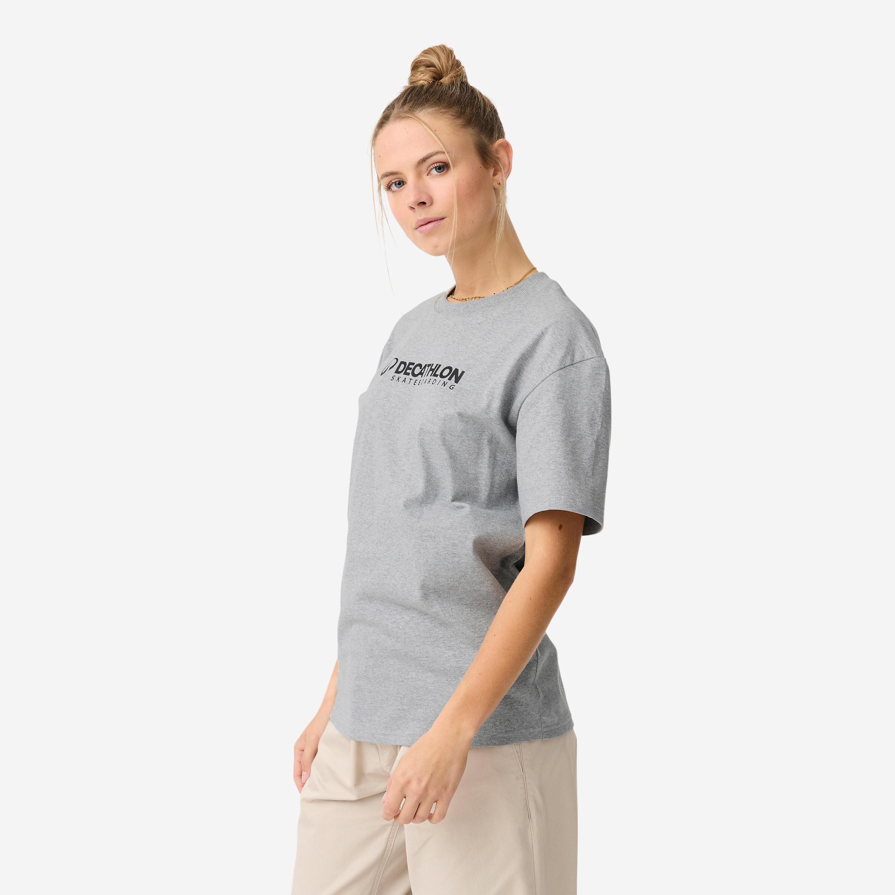 Short-sleeved T-shirt TS500 with thick cotton - Grey marlDecathlon Skateboarding 3/10