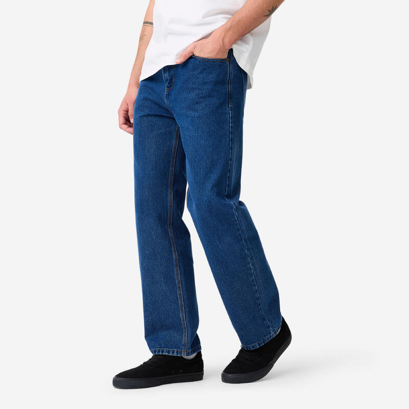 JEANS SKATEBOARD DN900 INDIGO DIN BUMBAC GROS. CROIALĂ DREAPTĂ AMPLU „RELAXED”