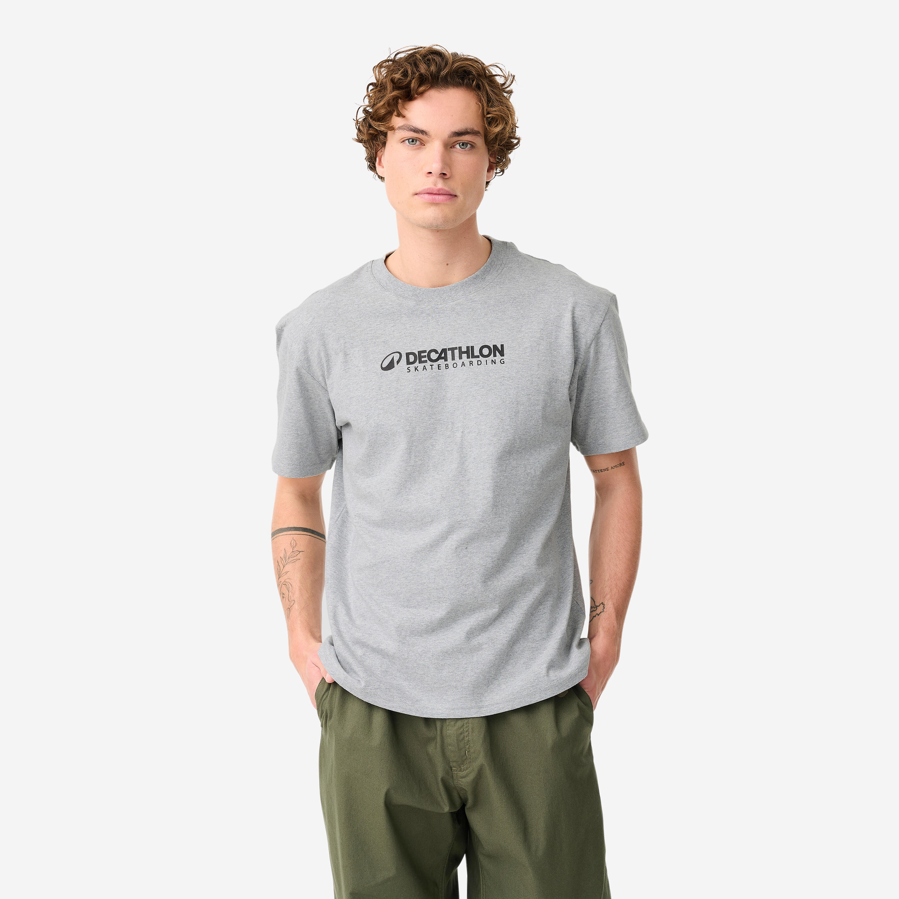 Short-sleeved T-shirt TS500 with thick cotton - Grey marlDecathlon Skateboarding 2/10