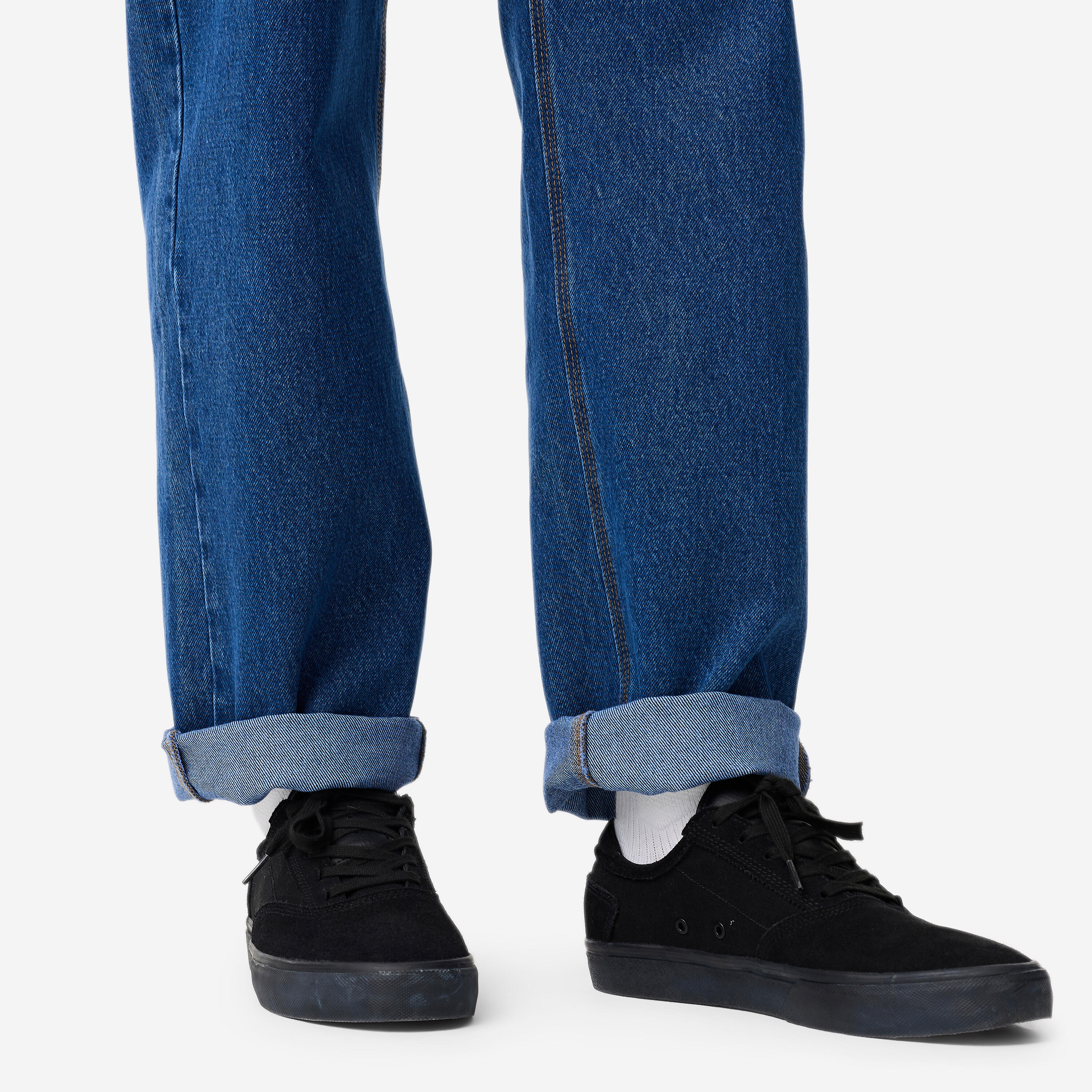 CALÇAS DE GANGA ALGODÃO ESPESSO SKATE DN900 ÍNDIGO CORTE DIREITO LARGO "RELAXED" 10/10