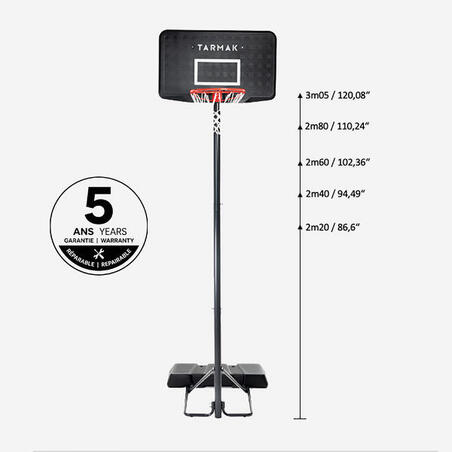 Баскетбольна стійка B100 від 2,20 до 3,05 м чорна