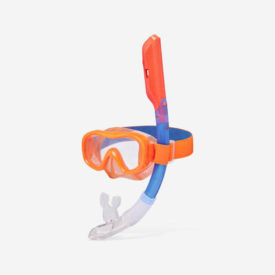 Snorkelset 100 kinderen duikbril comfort snorkel dry top oranje