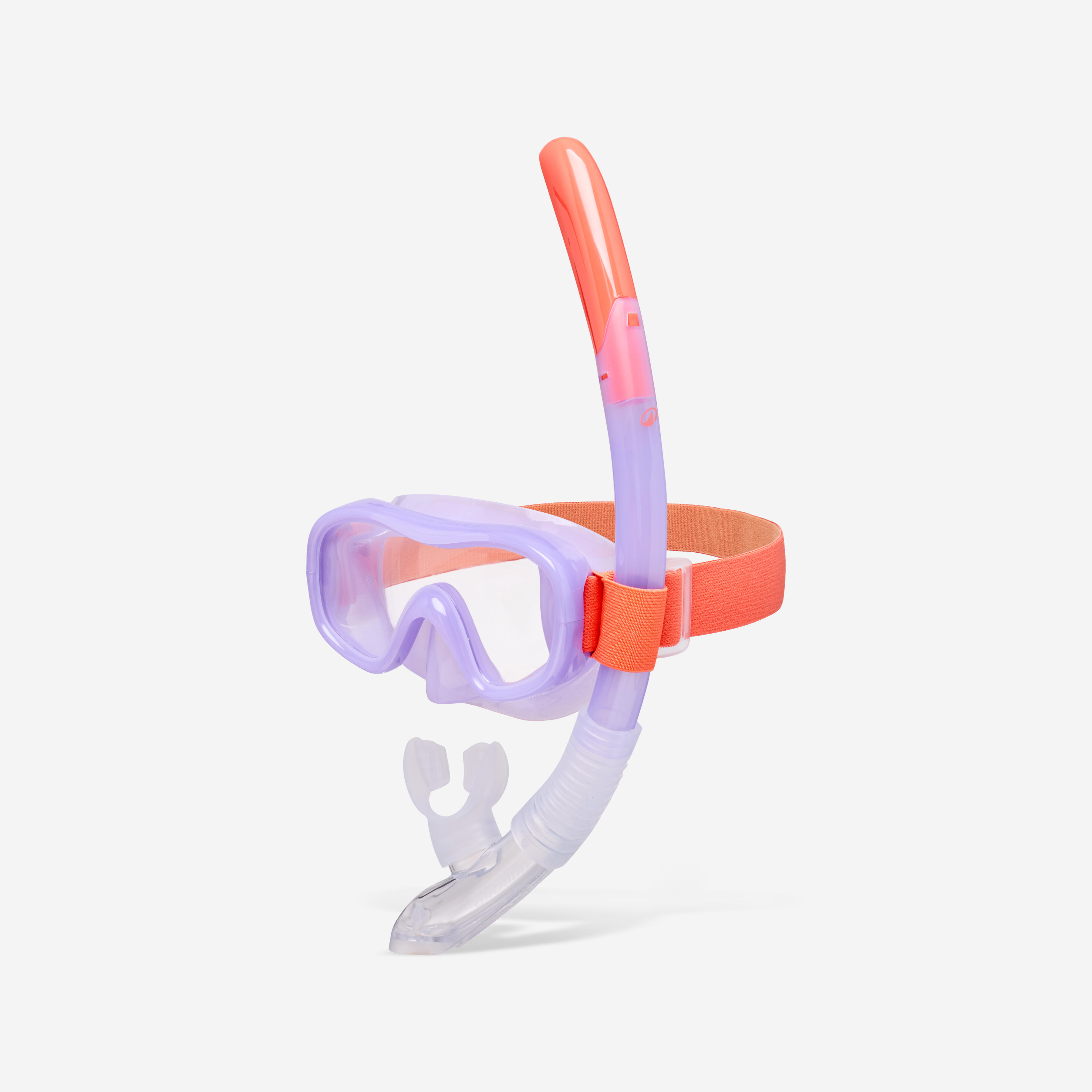 Kids’ snorkelling anti-fog mask and valve snorkel set, 100 Purple