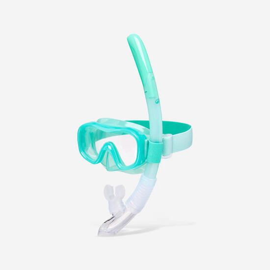 Kit plongée masque anti-buée et tuba valve snorkeling, 100 enfant Vert