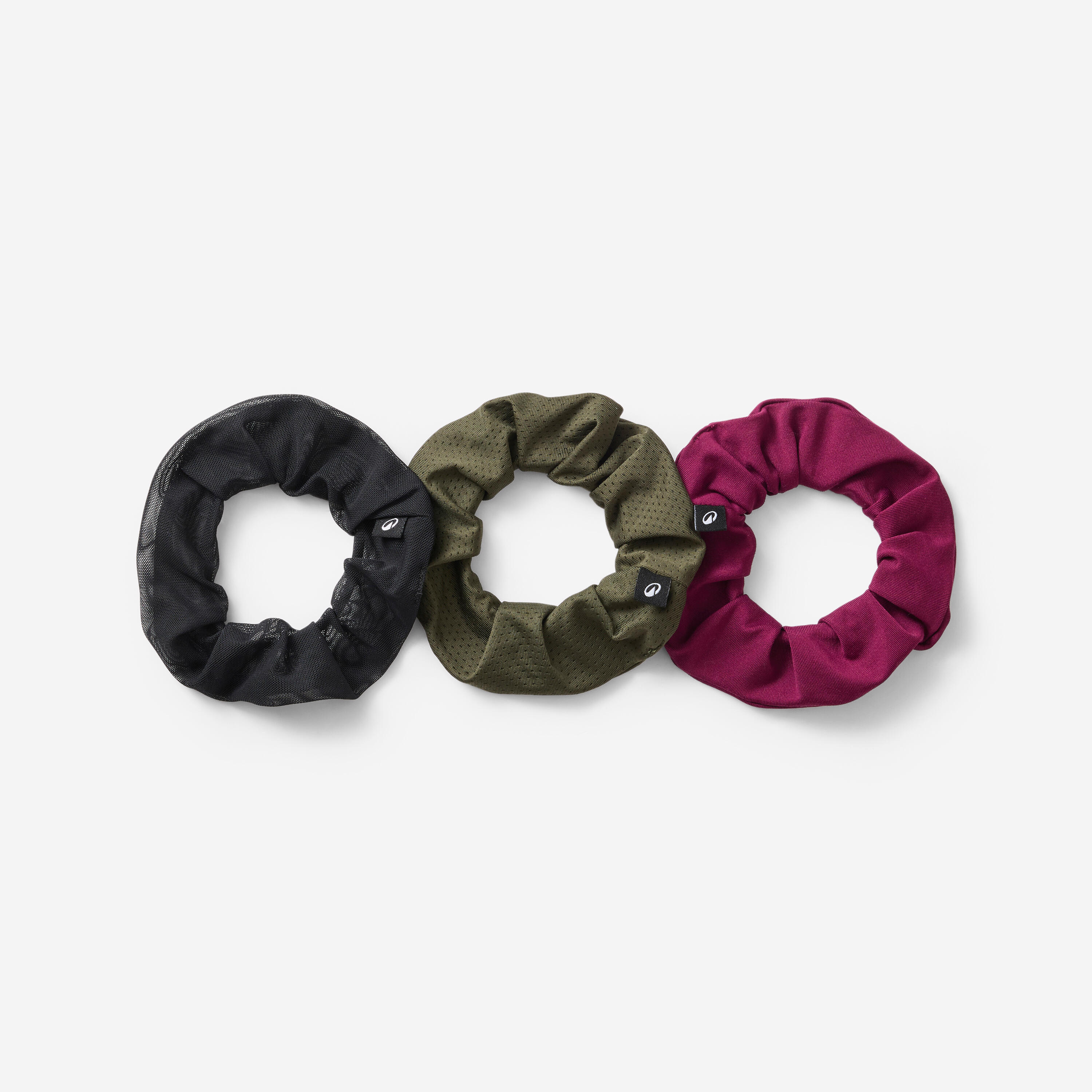 Elasticated Hair Scrunchies Tri-Pack - Black / Purple / Green