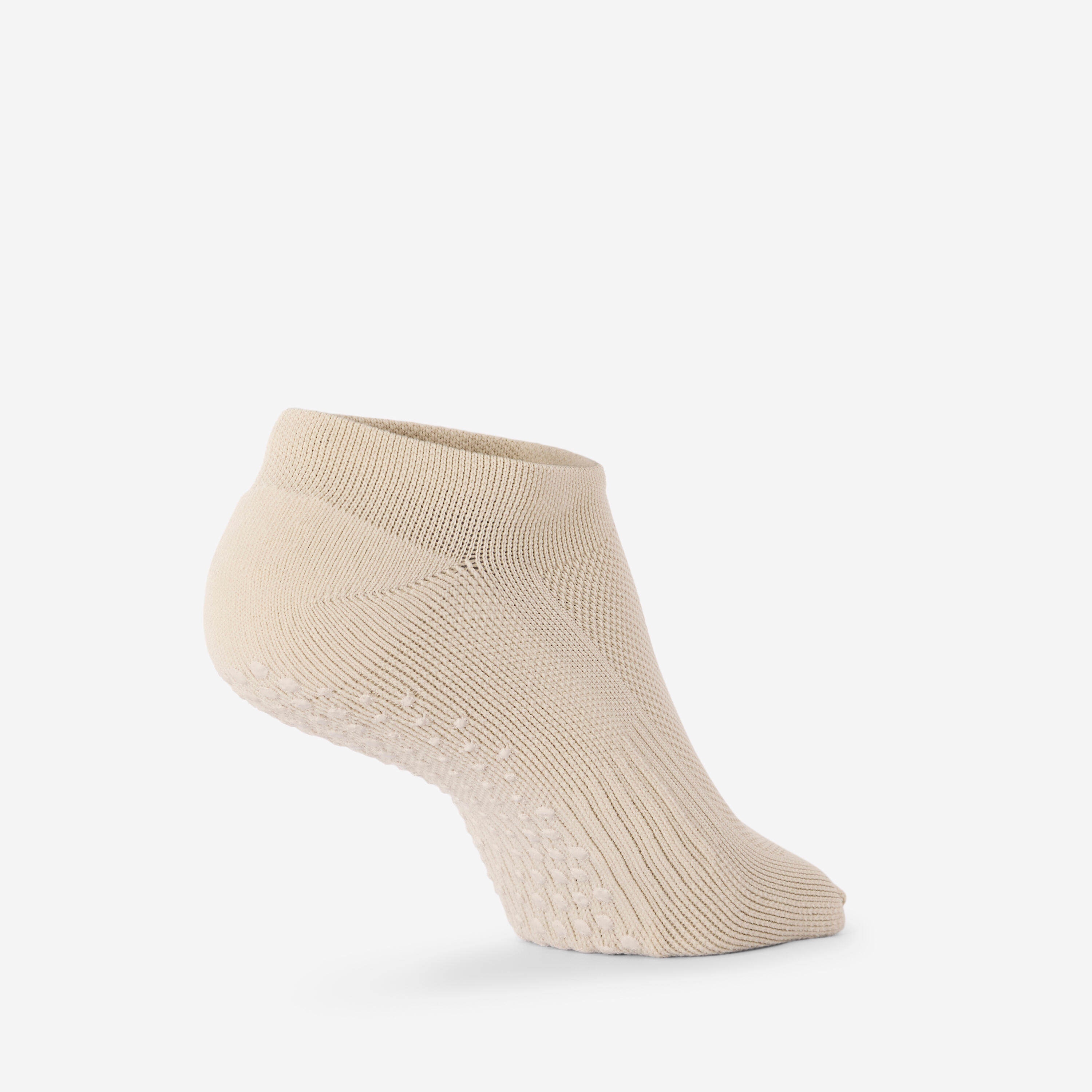 Chaussettes antidérapantes Fitness Femme 500, beige 3/5