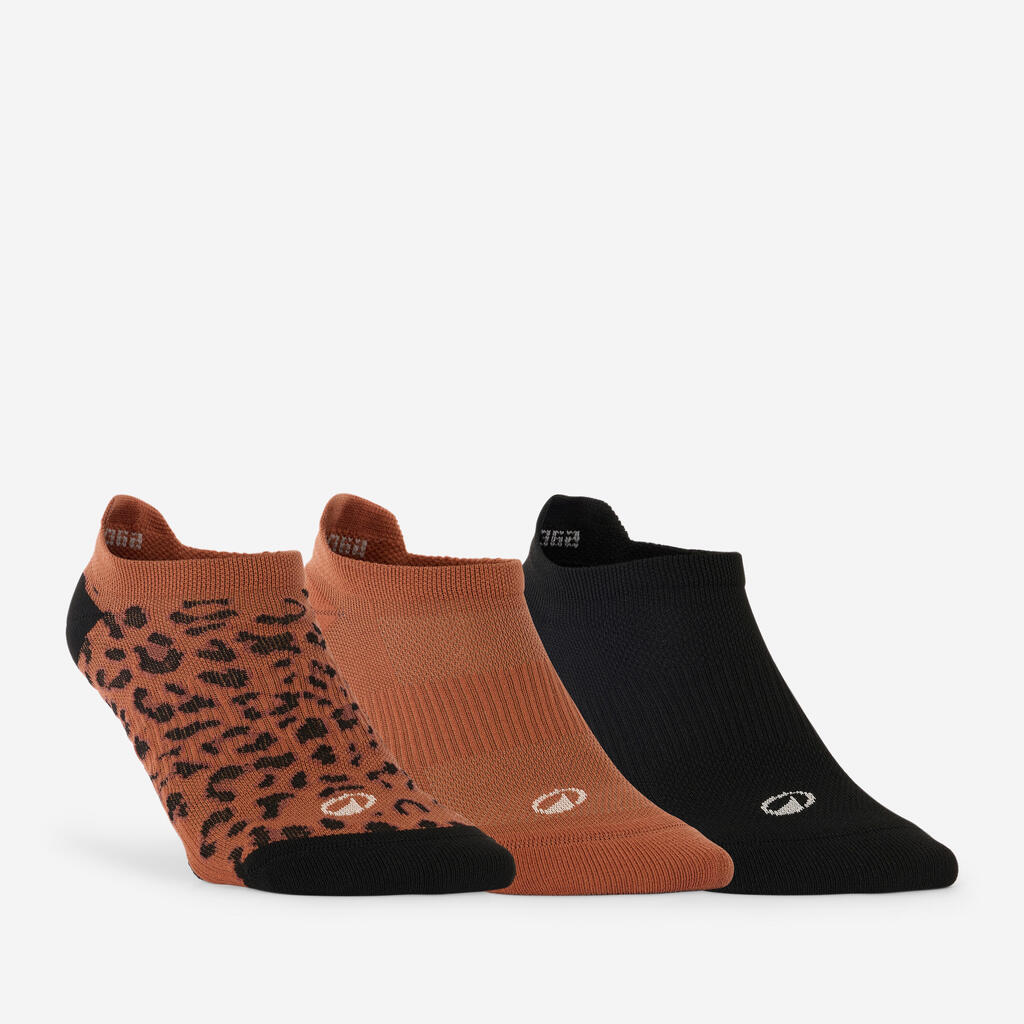 Women's Fitness Invisible Socks Tri-Pack - Leopard