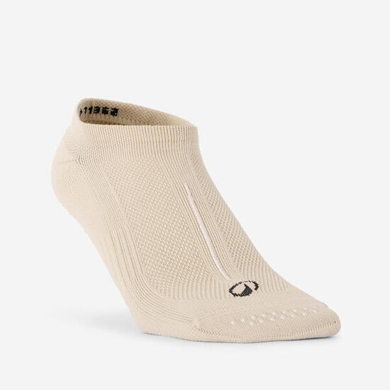 Chaussettes antidérapantes Fitness Femme 500, beige