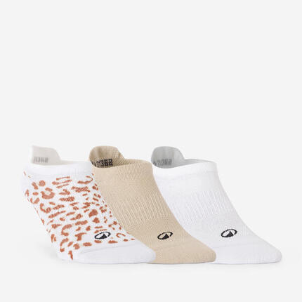 Chaussettes invisibles de fitness x3 femme, léopard noir et blanc