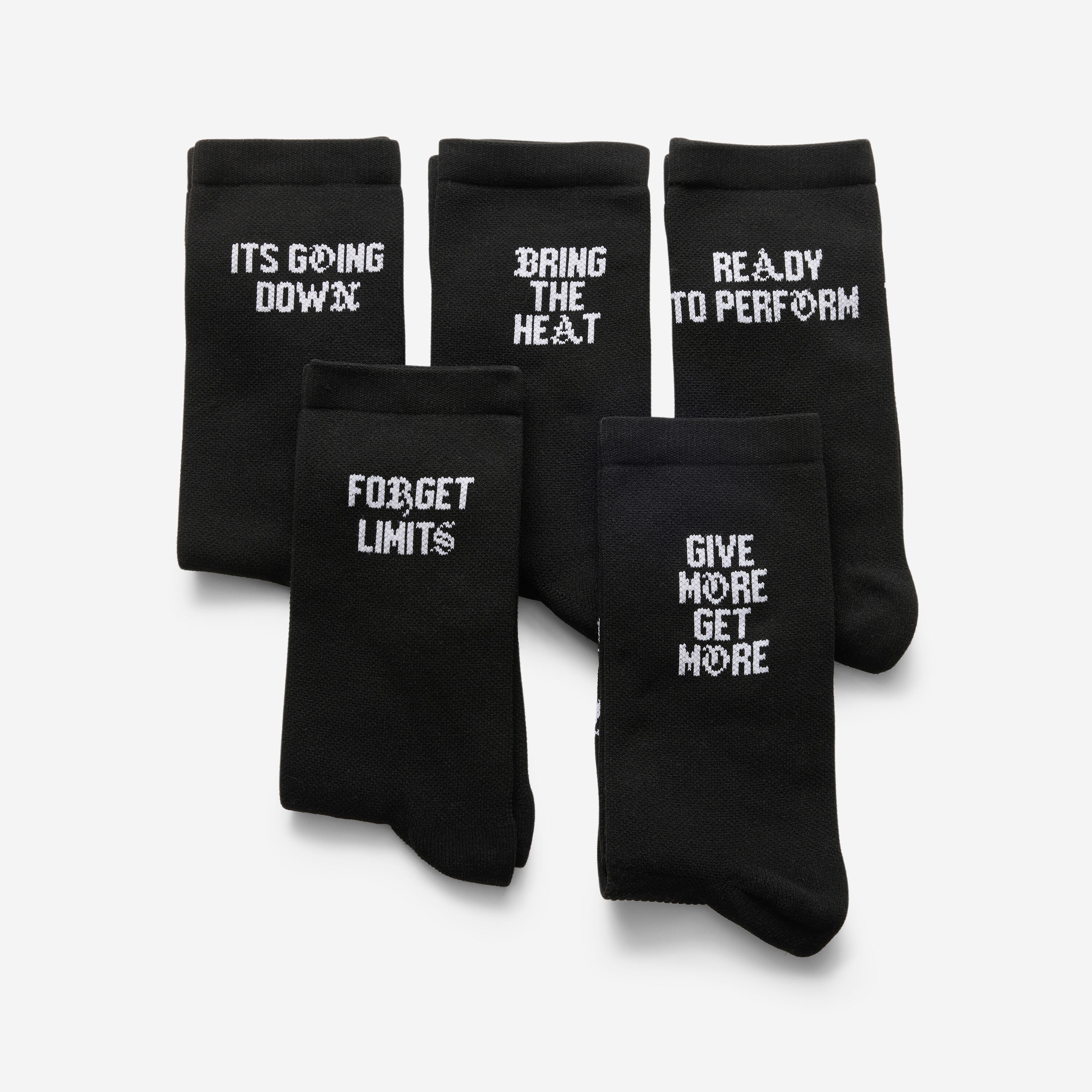 Chaussettes de fitness mi-mollet x5, noir imprimé blanc 11/16