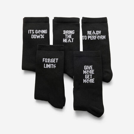 Шкарпетки для фітнесу середні 5 пар чорні з білим принтом