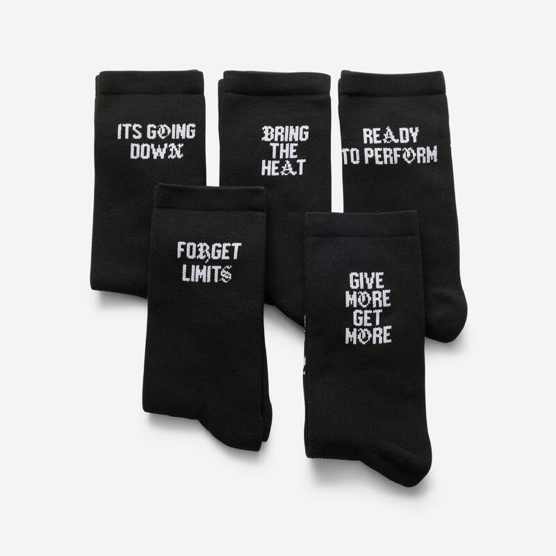 Set 5 perechi șosete de fitness lungime medie, negru cu imprimeu alb