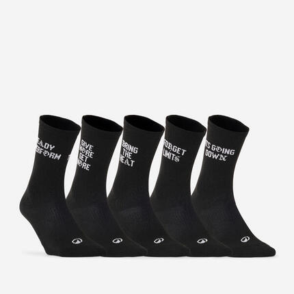 Chaussettes de fitness mi-mollet x5, noir imprimé blanc