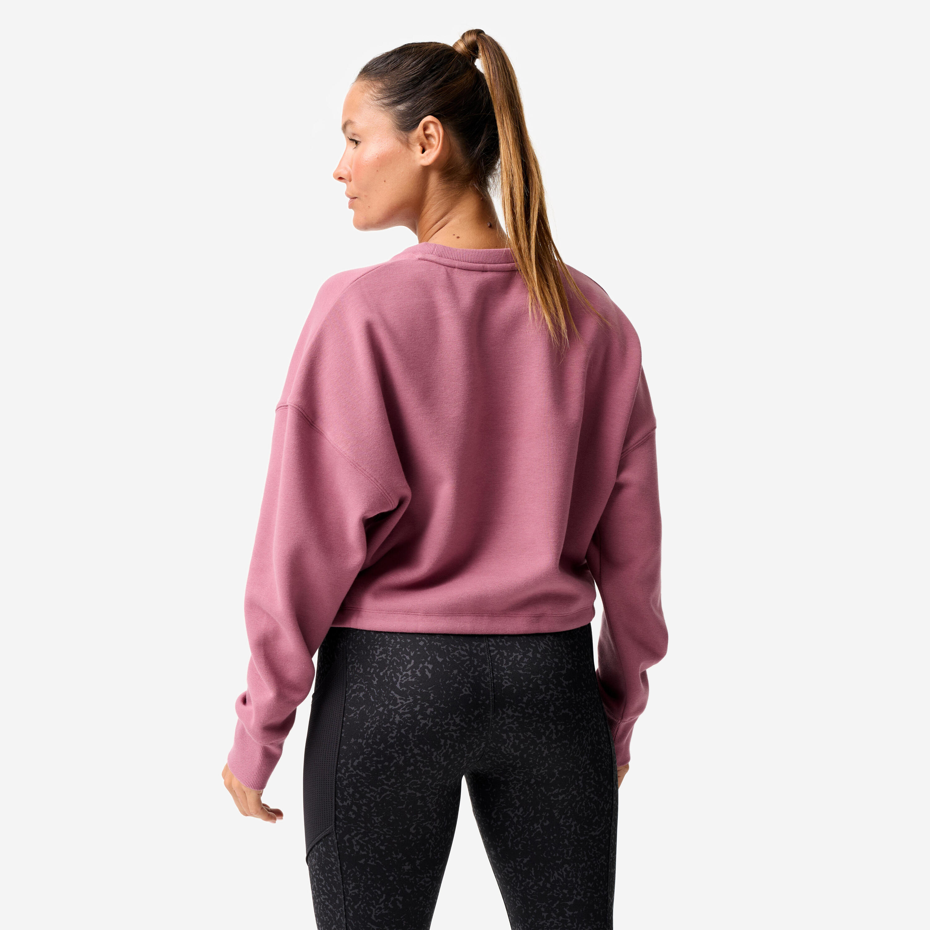 Women's Stretchy and Comfortable Cropped Fitness Sweatshirt - Dark Purple 3/8