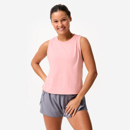Débardeur crop top en coton femme, rose poudré