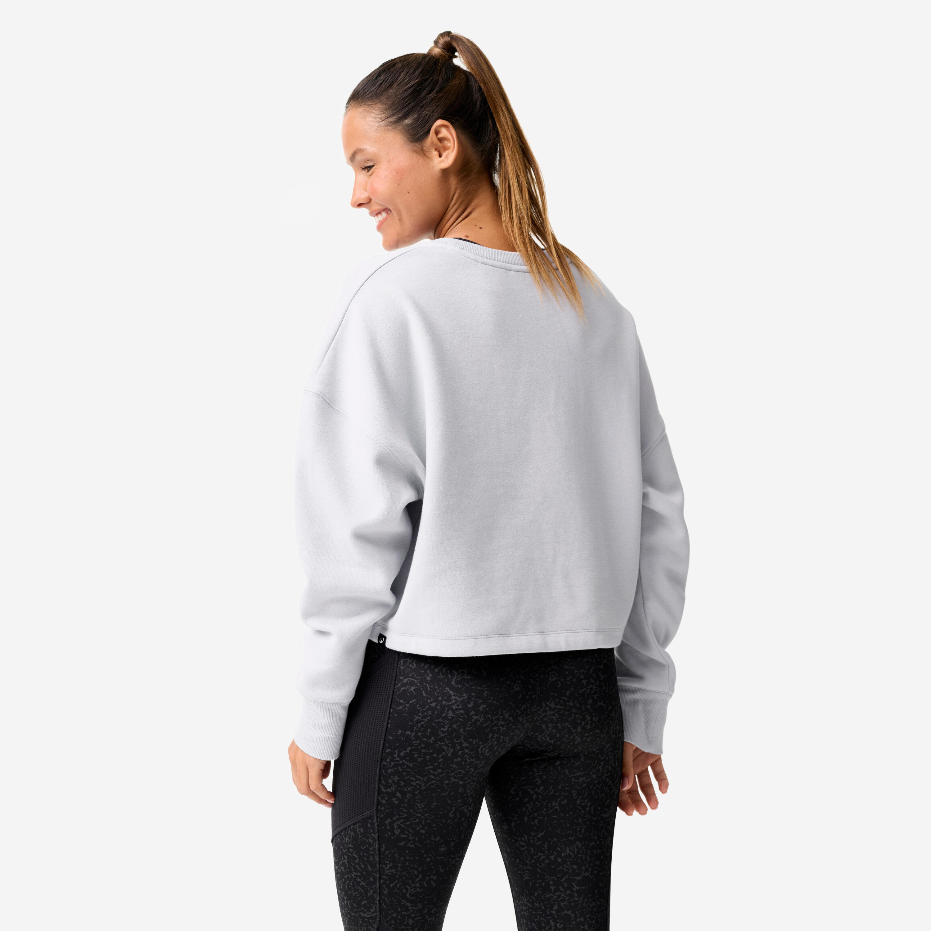 Comfortabele en rekbare cropped fitnesssweater voor dames lichtblauw 3/7