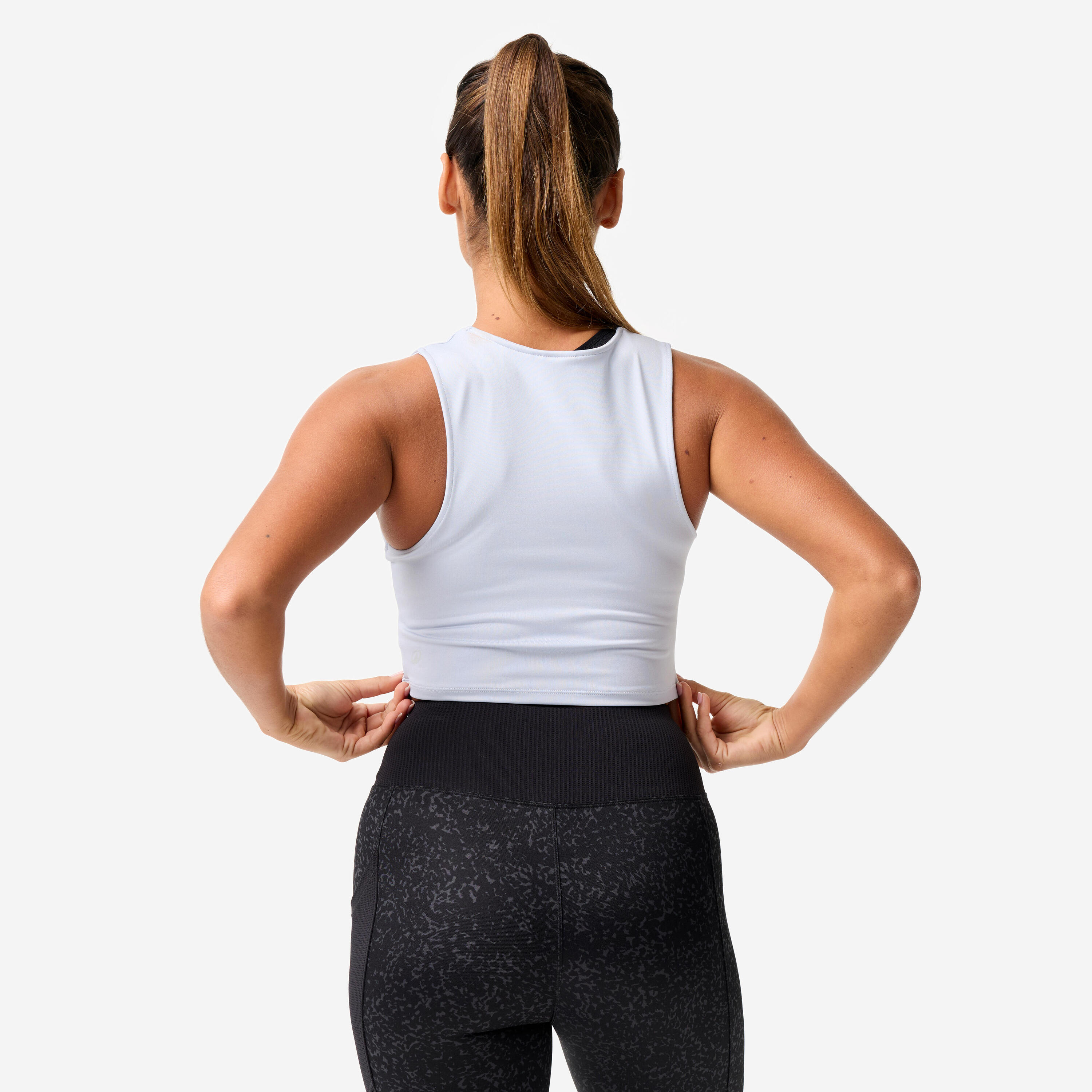 Débardeur crop top fitness femme, bleu clair 3/7