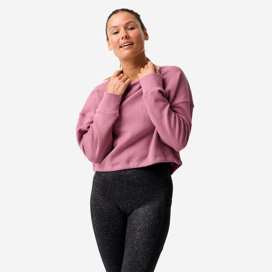 Sweat crop fitness confortable et extensible femme, violet foncé