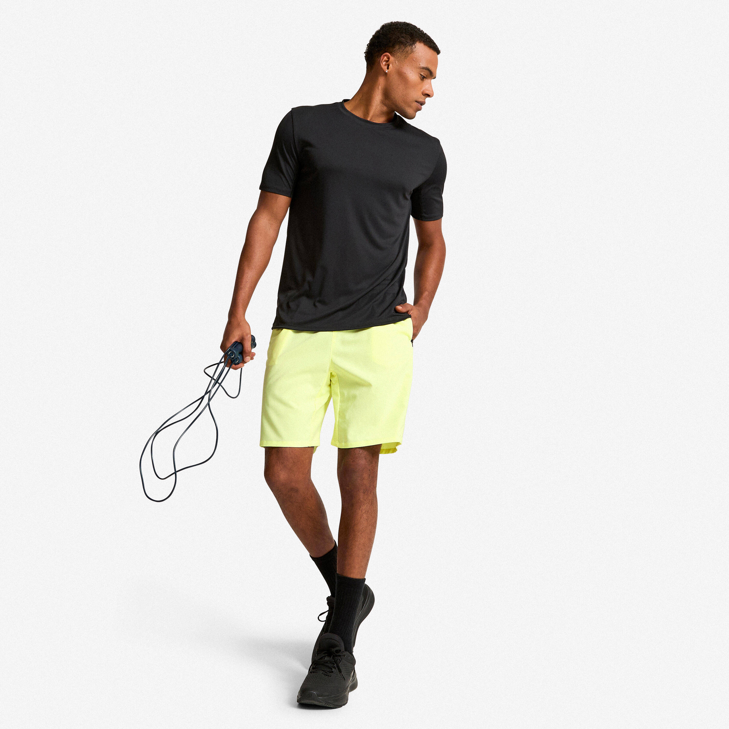Men's Breathable Fitness Shorts with Zip-Up Pockets - Neon Yellow -  2