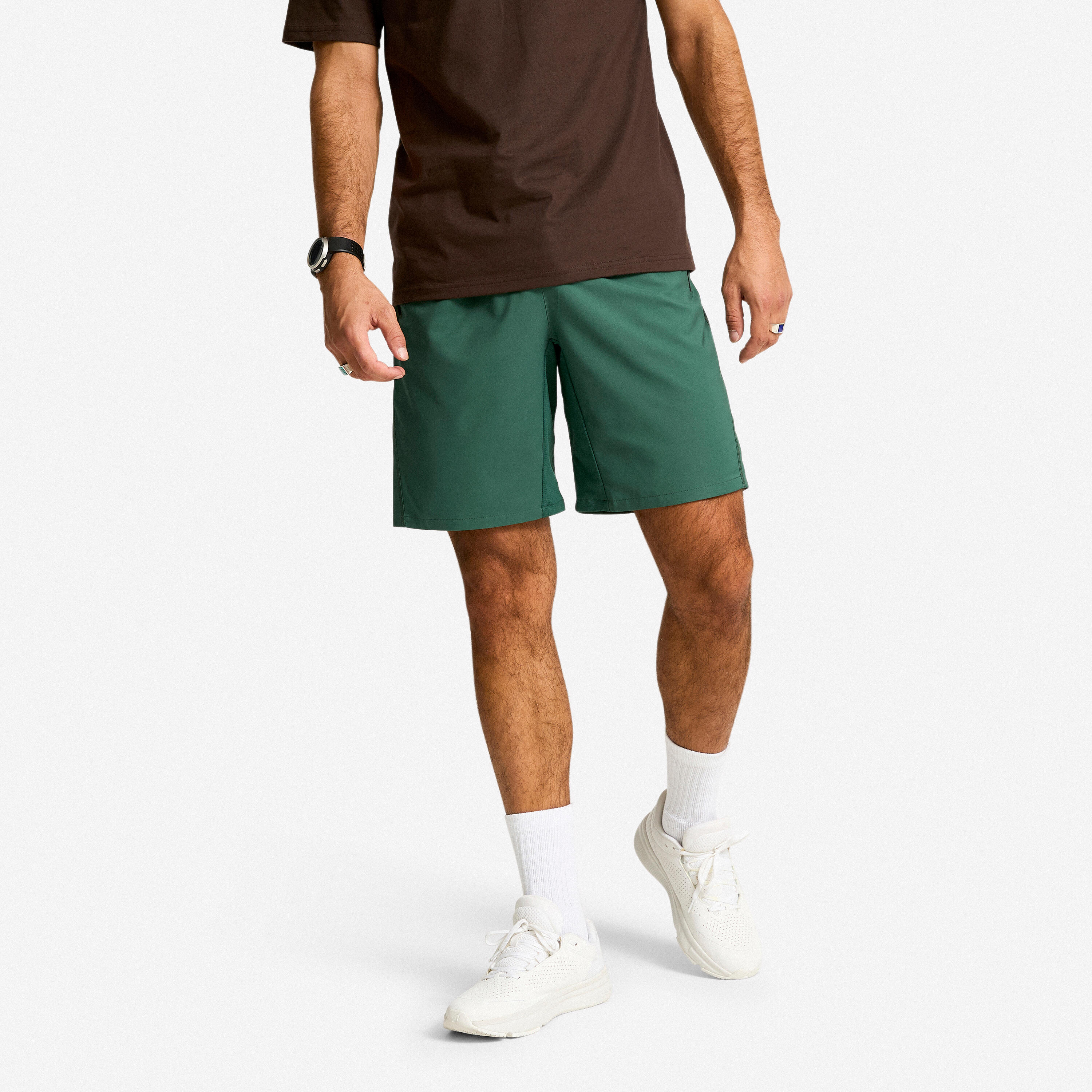 Men's Breathable Fitness Shorts with Zipped Pockets - Dark Green