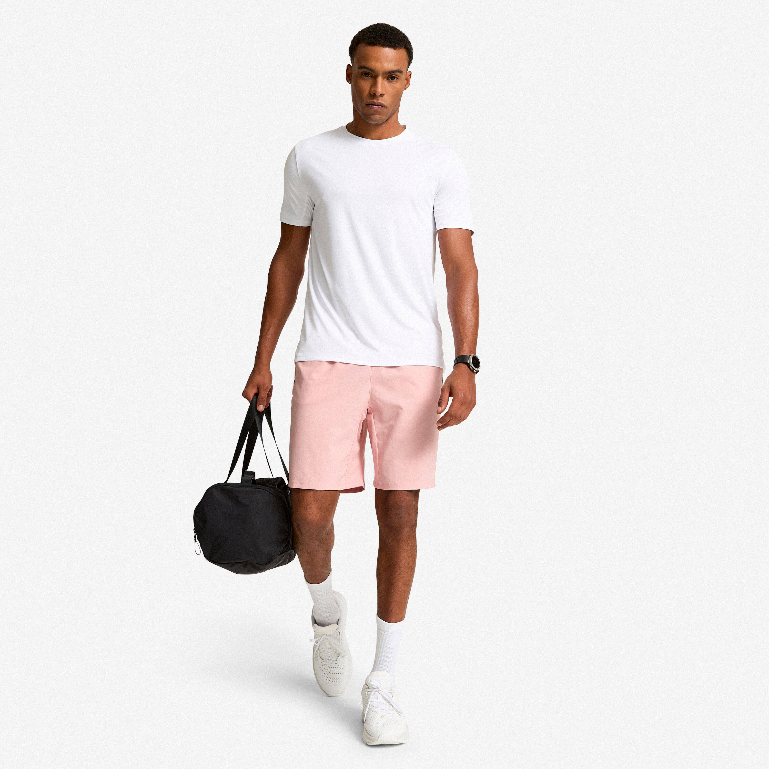 Men's Breathable Fitness Shorts with Zip-Up Pockets - Powder Pink -  2