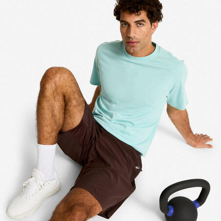 Футболка чоловіча для фітнесу з круглим вирізом світло-блакитна
