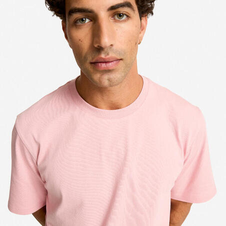 Футболка чоловіча для фітнесу з круглим вирізом світло-рожева