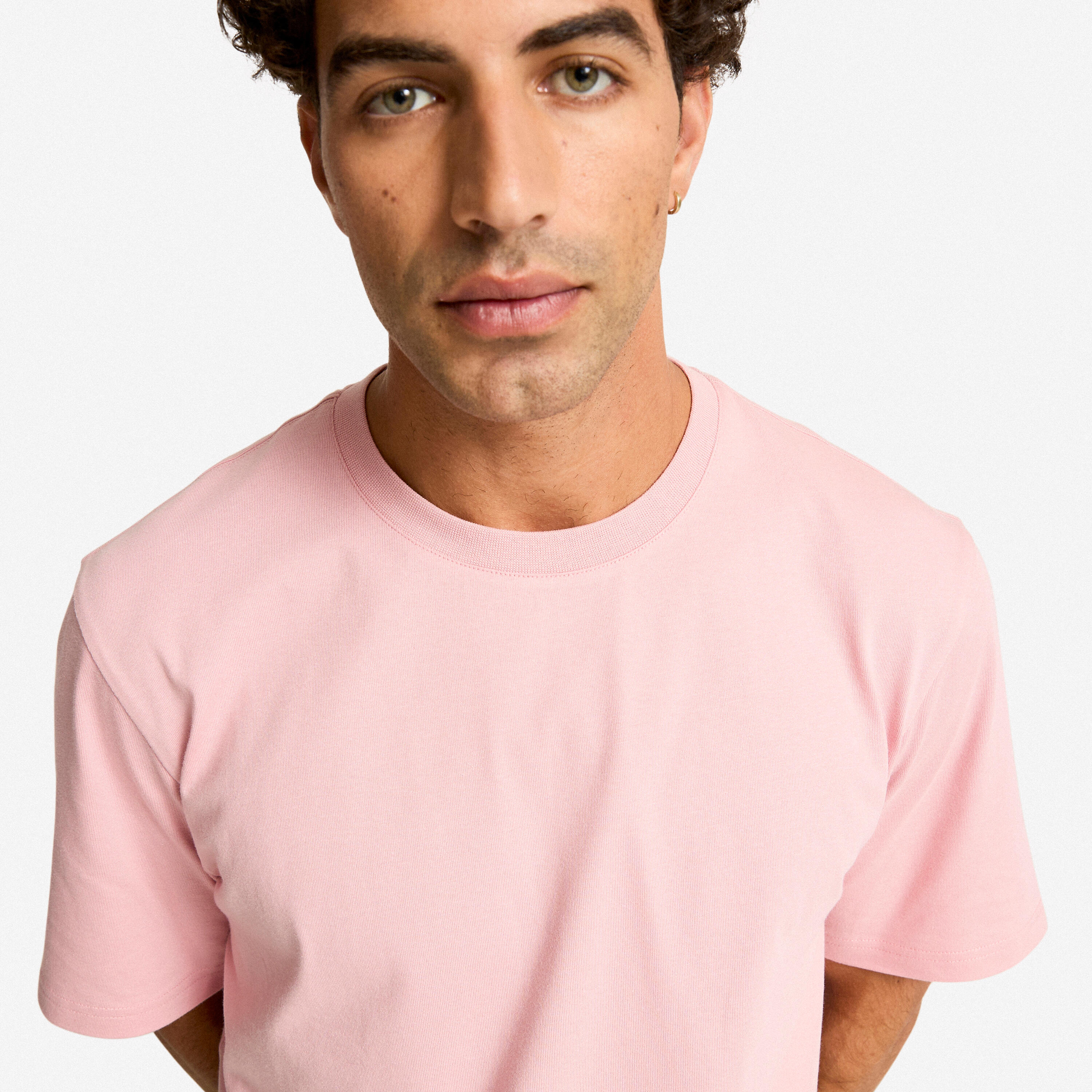 T-shirt fitness homme col rond manches courtes, rose poudré 5/6