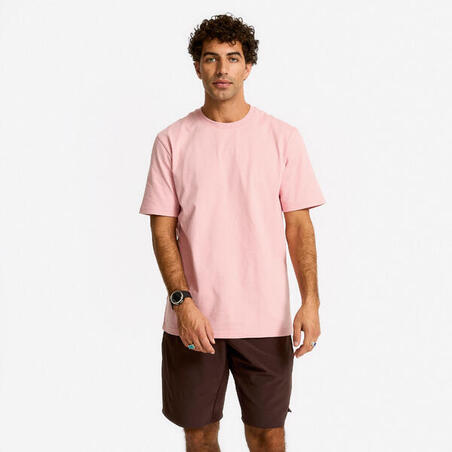 Футболка чоловіча для фітнесу з круглим вирізом світло-рожева