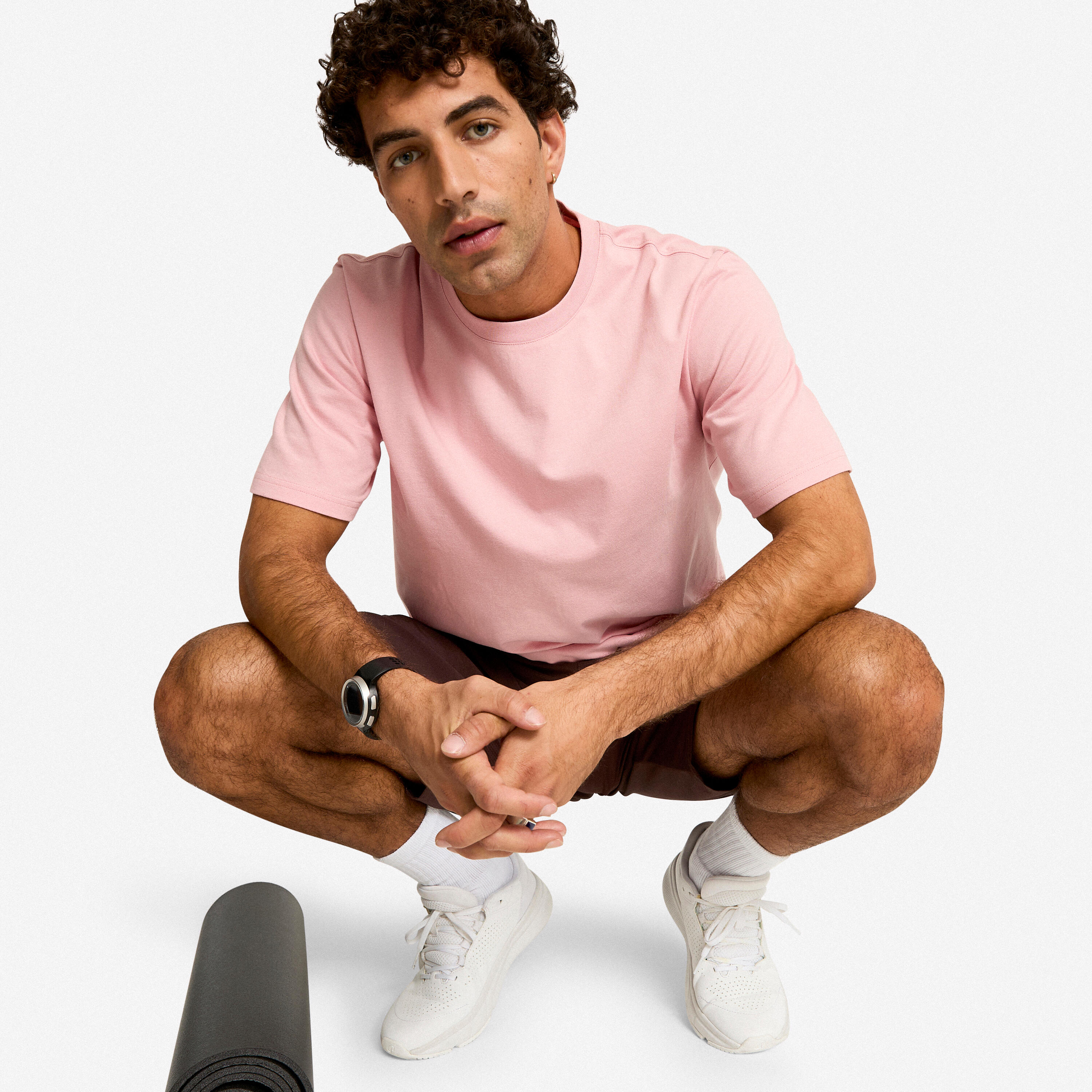 T-shirt fitness homme col rond manches courtes, rose poudré 6/6