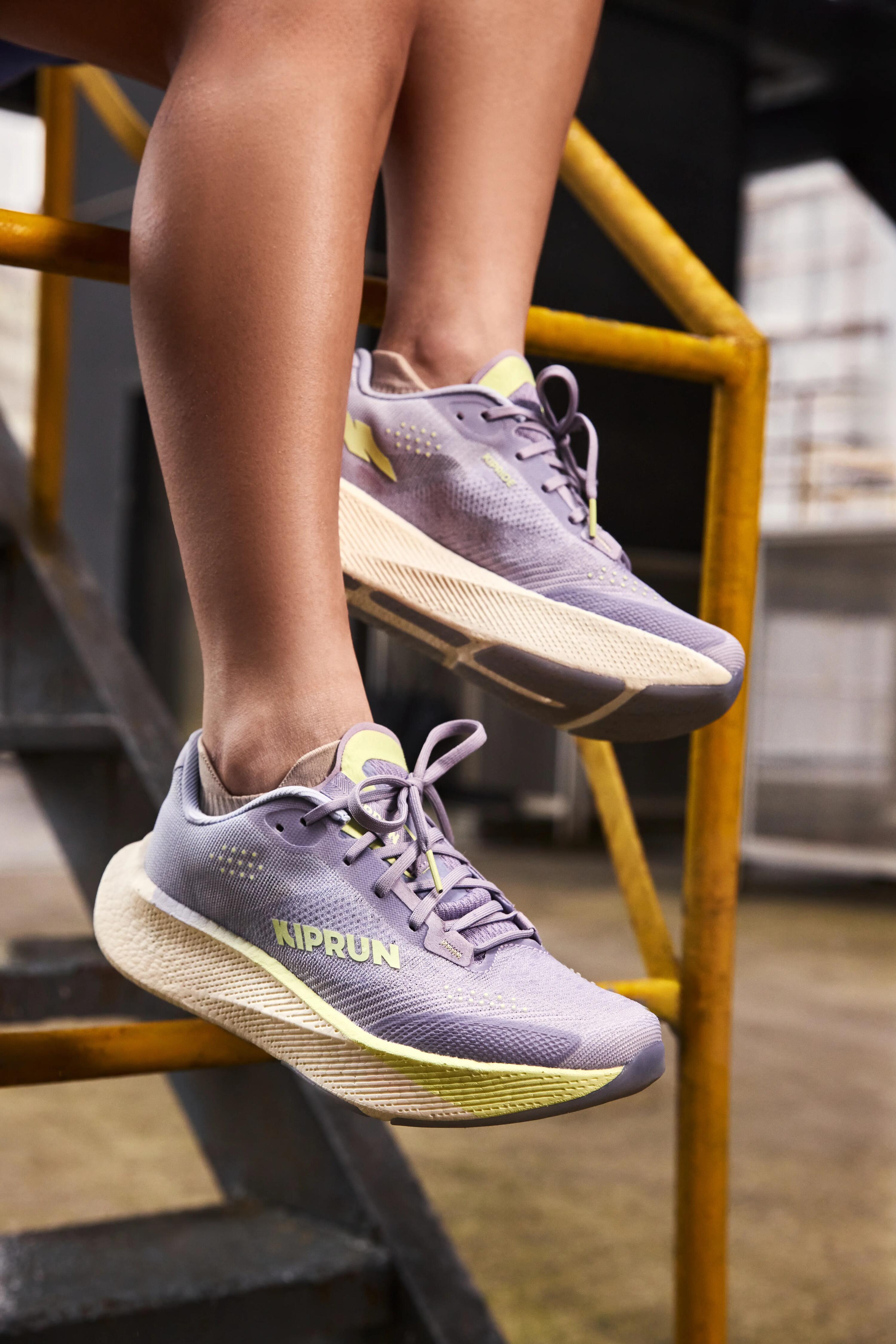 Women Road Running Soft Cushion Shoes, Kiprun Kipride - Purple/Yellow -  4