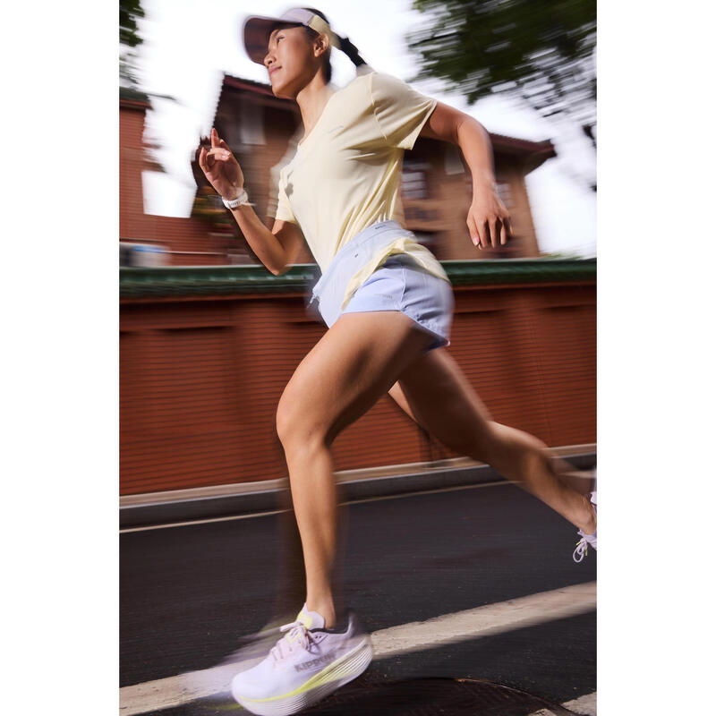 Tricou de alergare respirabil Kiprun Run 500 Dry galben, damă