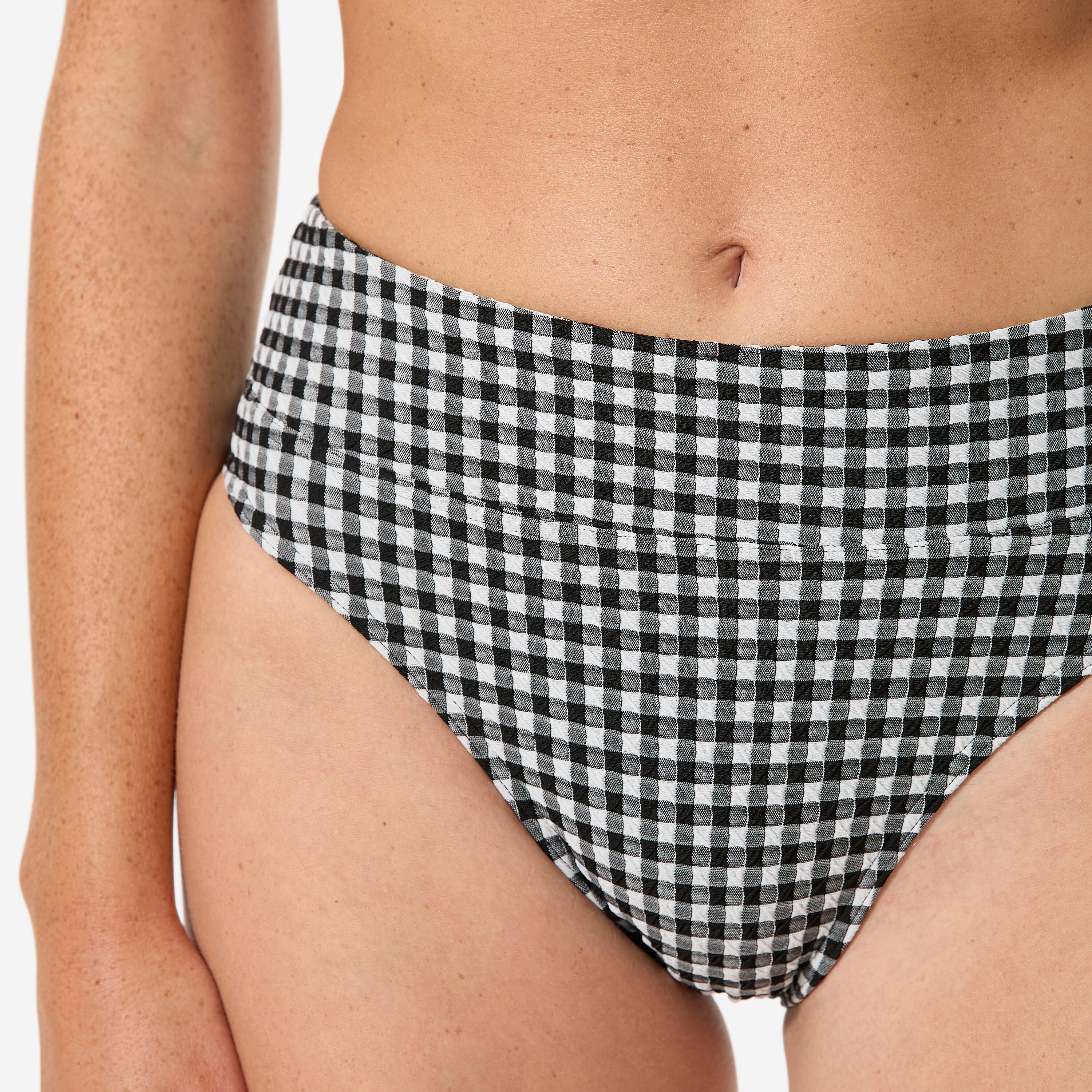 Bas de maillot de bain surf taille haute gainante vichy, Nora noir et blanc 5/11