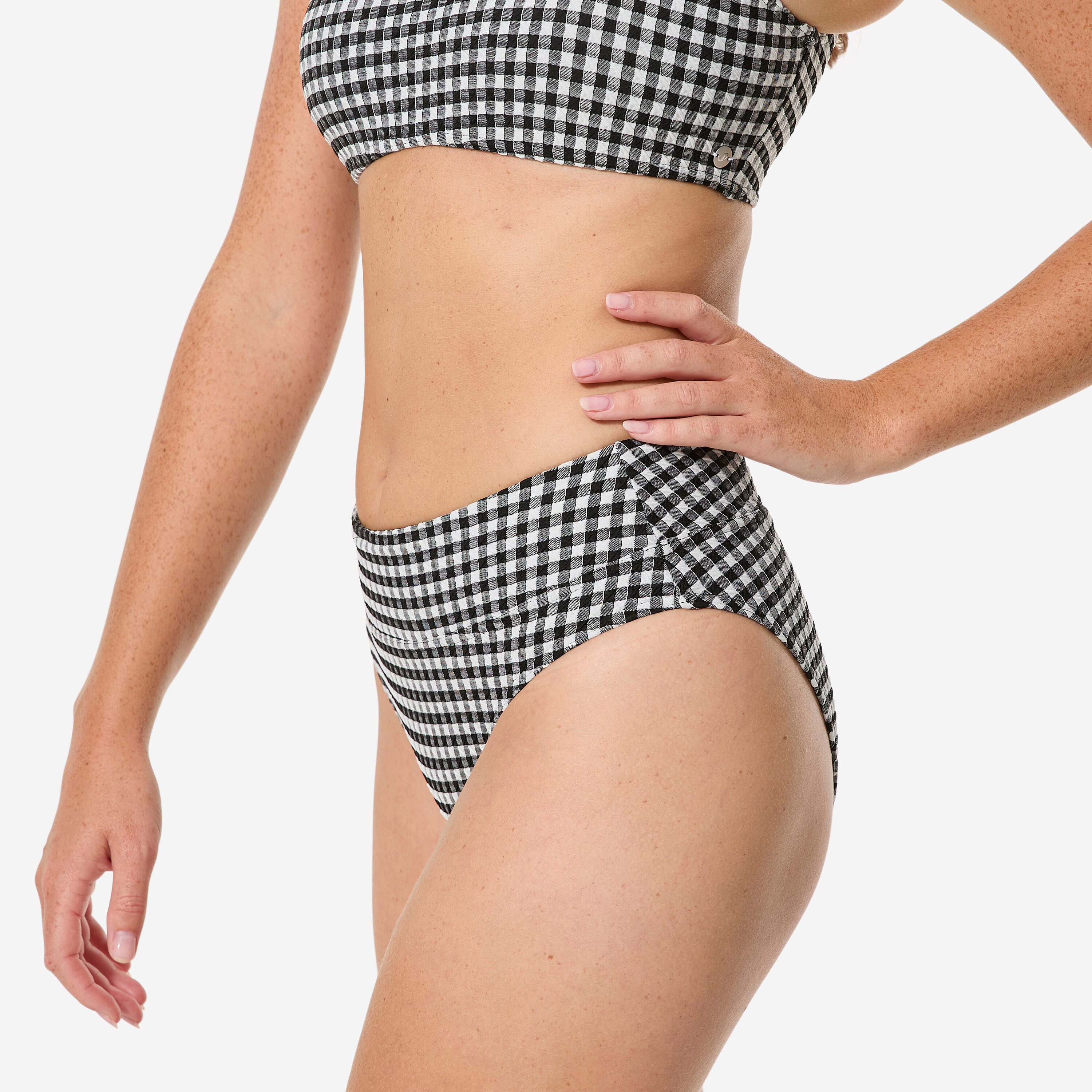 Bas de maillot de bain surf taille haute gainante vichy, Nora noir et blanc 4/11