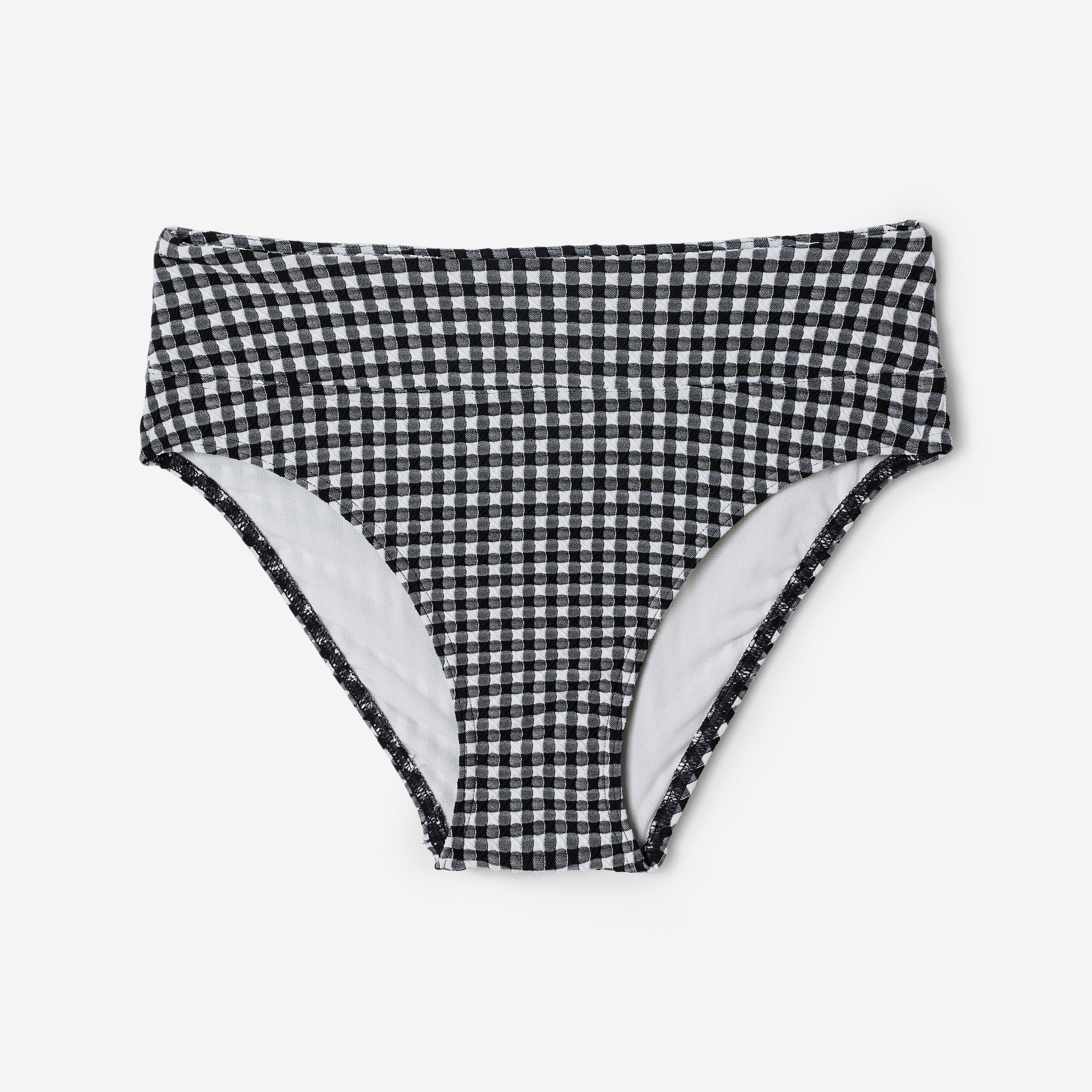 Bas de maillot de bain surf taille haute gainante vichy, Nora noir et blanc 7/11