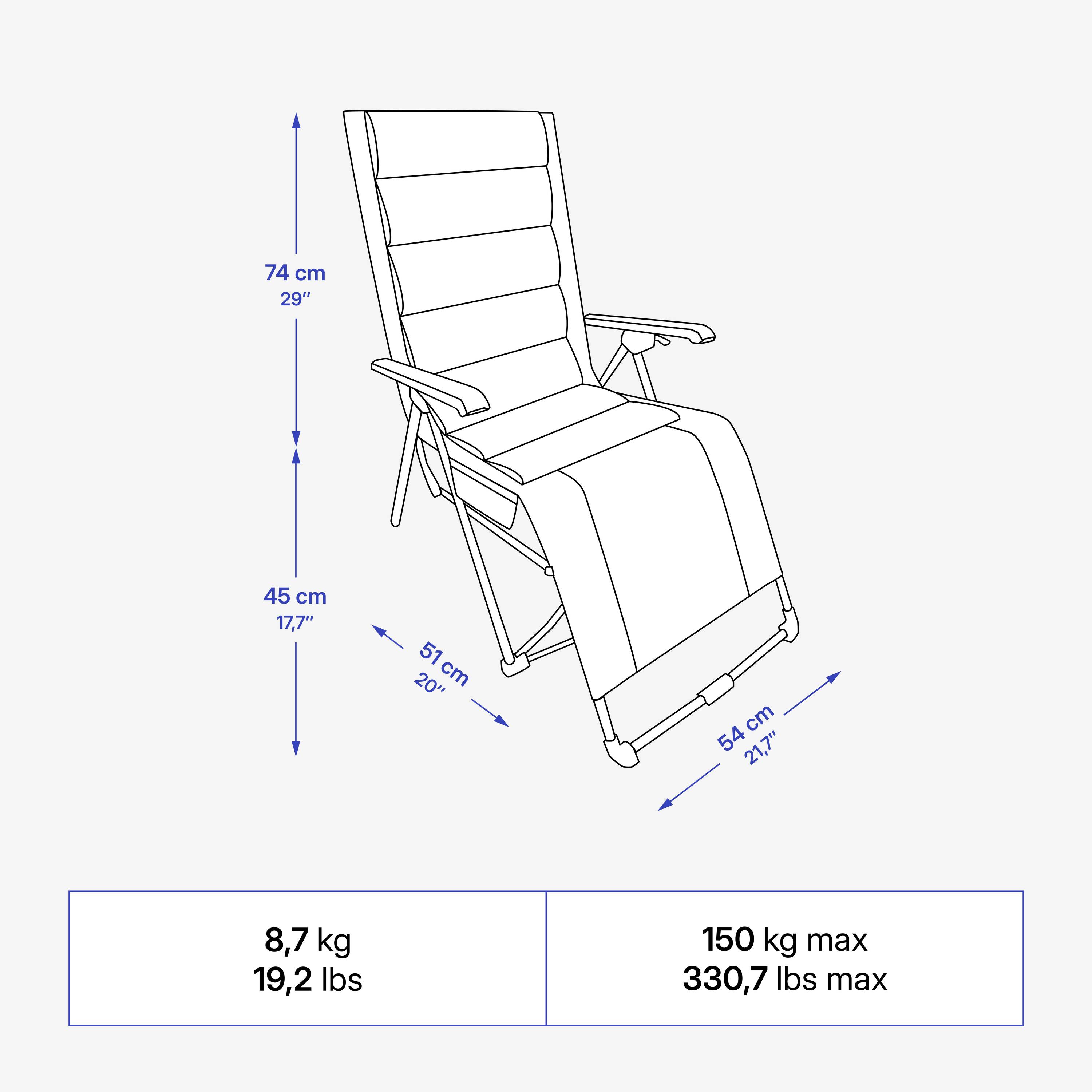 Camping Lounge Chair Reclining Padded Foldable up to 150 Kg - Blue -  5