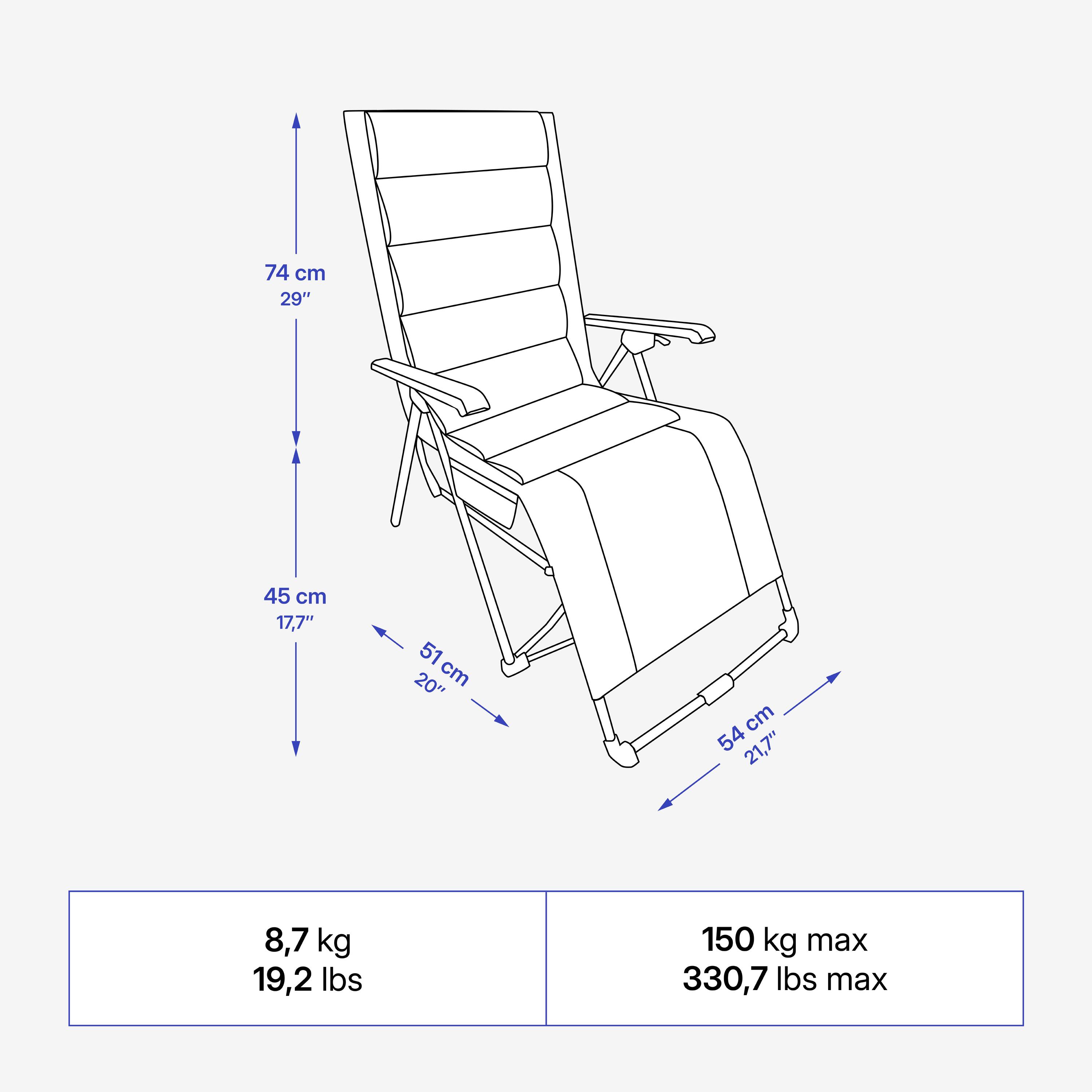 Fauteuil long de camping pliant et matelassé avec appui-tête 5/17