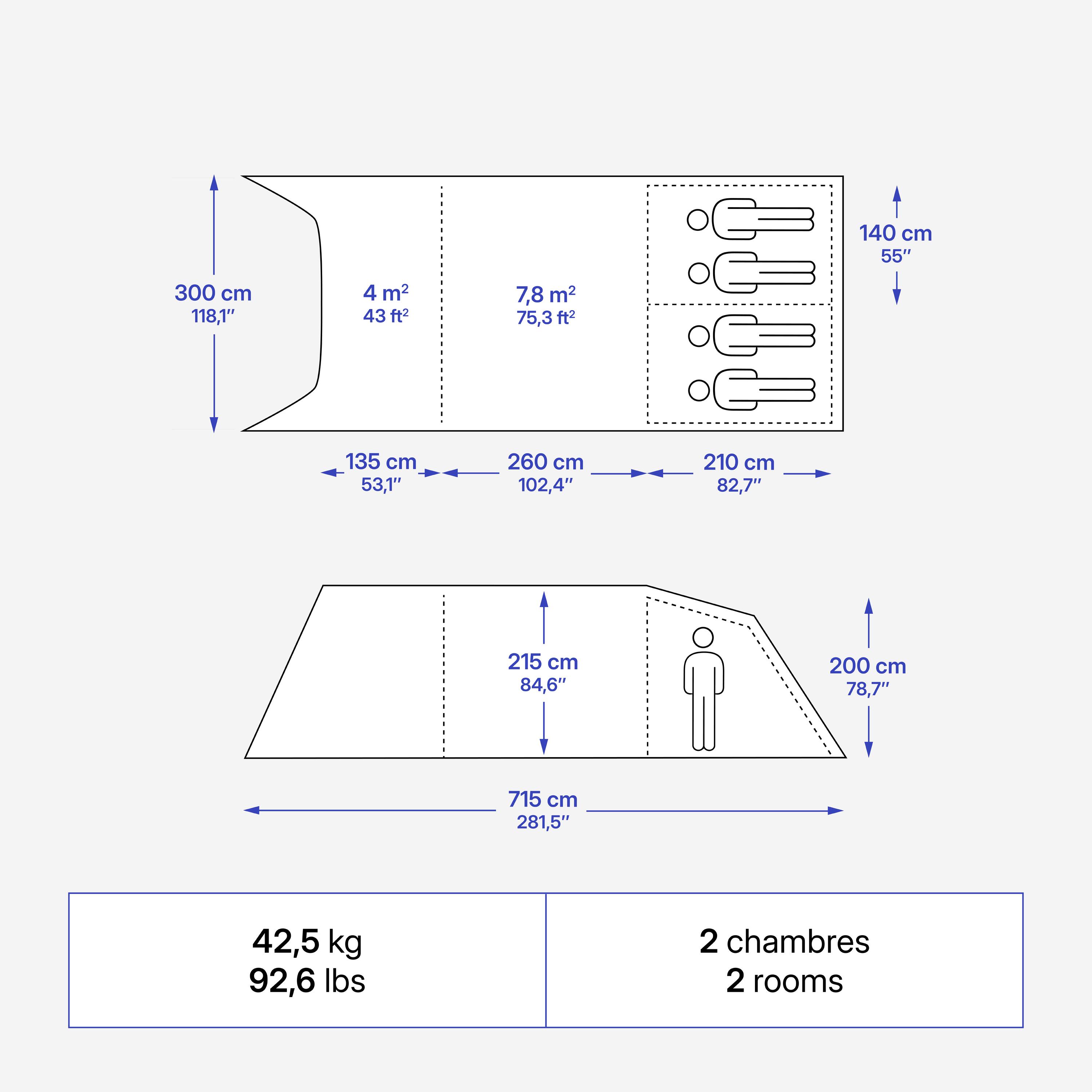 Tente de camping gonflable 4 places 2 chambres, Air Seconds 4.2 XXL Polycoton 2/19