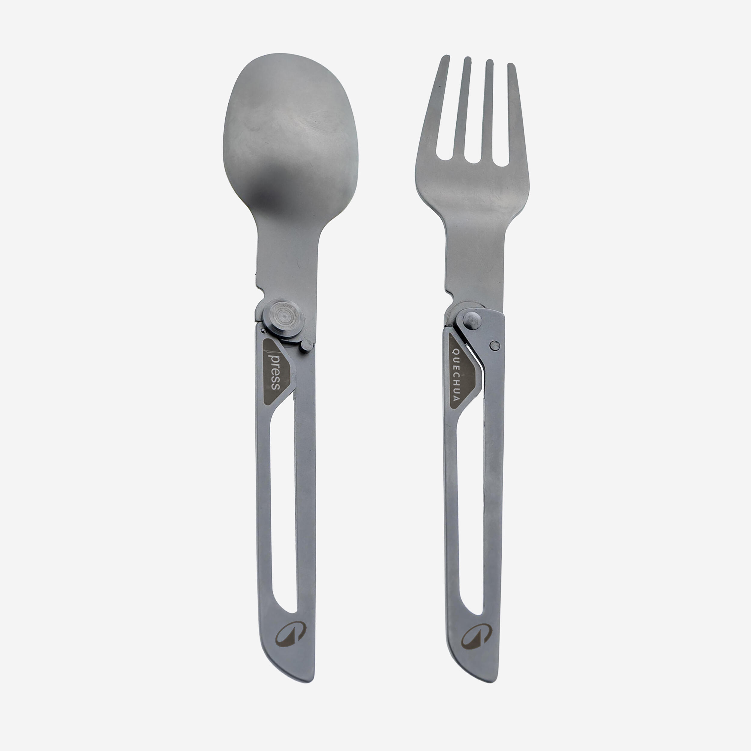 Stainless Steel Folding Camping Cutlery Set with Fork and Spoon, 900 - QUECHUA