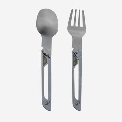 Set 2 posate pieghevoli MH900 forchetta+cucchiaio in acciaio inox da campeggio