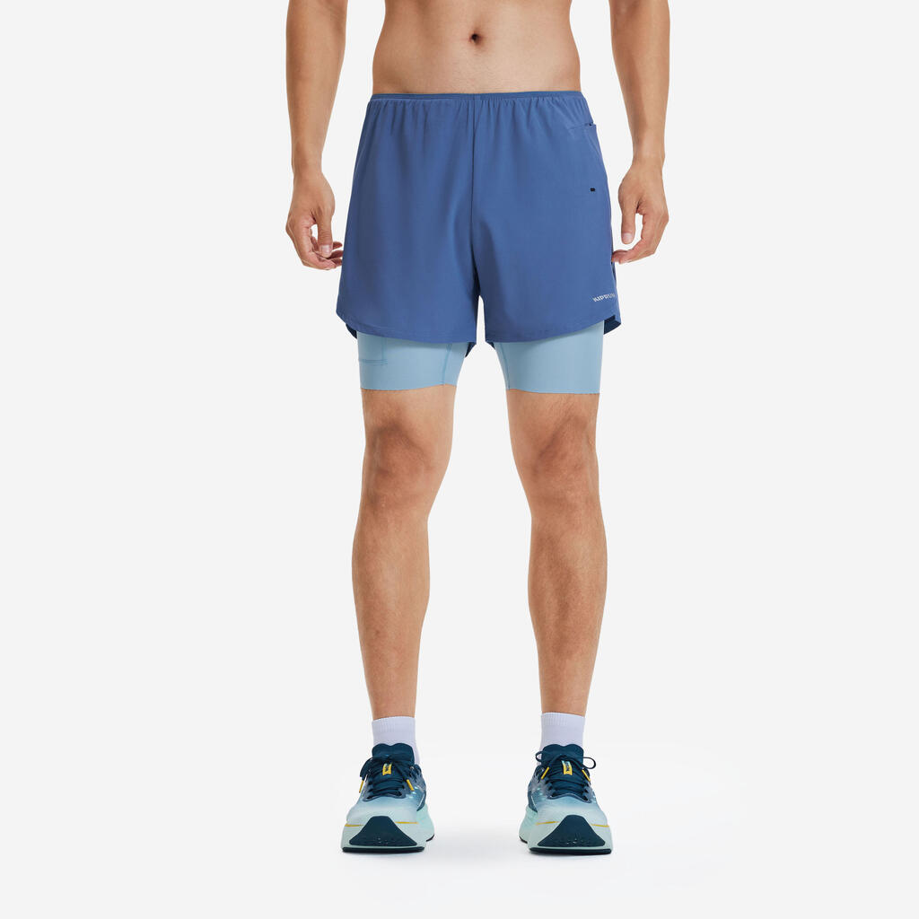 מכנסי ריצה קצרים בעיצוב מודולרי לגברים, דגם Kiprun Run 500 Comfort - כחול
