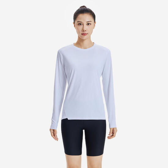 T-shirt manches longues running femme - sun protect blanc