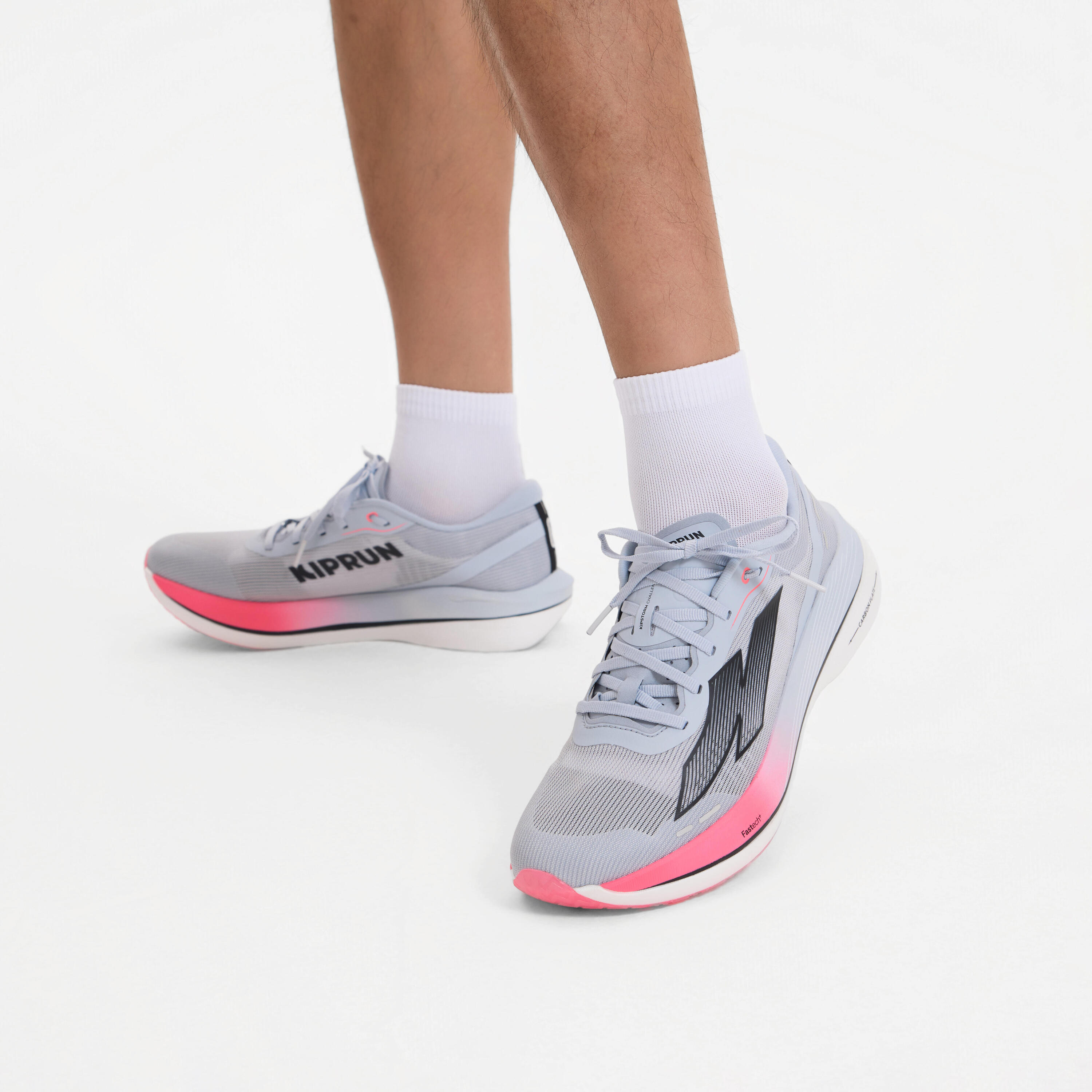 Zapatillas running placa carbono Kiprun Kipstorm Challenger Hombre - gris rosa 13/16