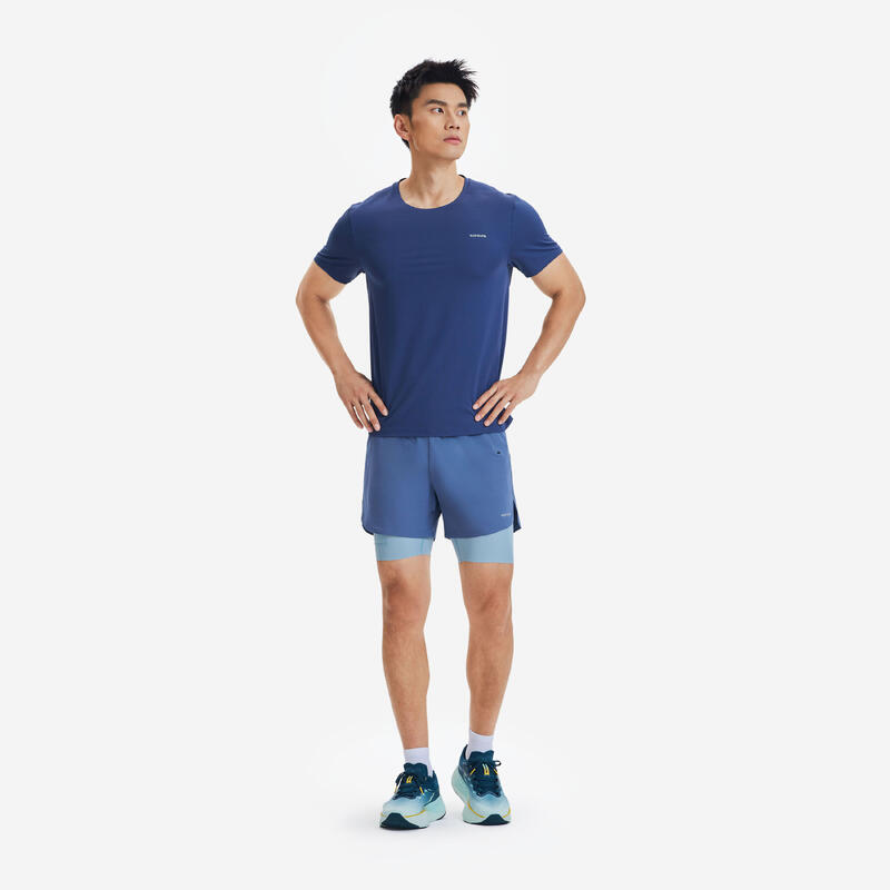 Erkek 2'si 1 Arada Koşu Şortu - Mavi - KIPRUN Run 500 Confort