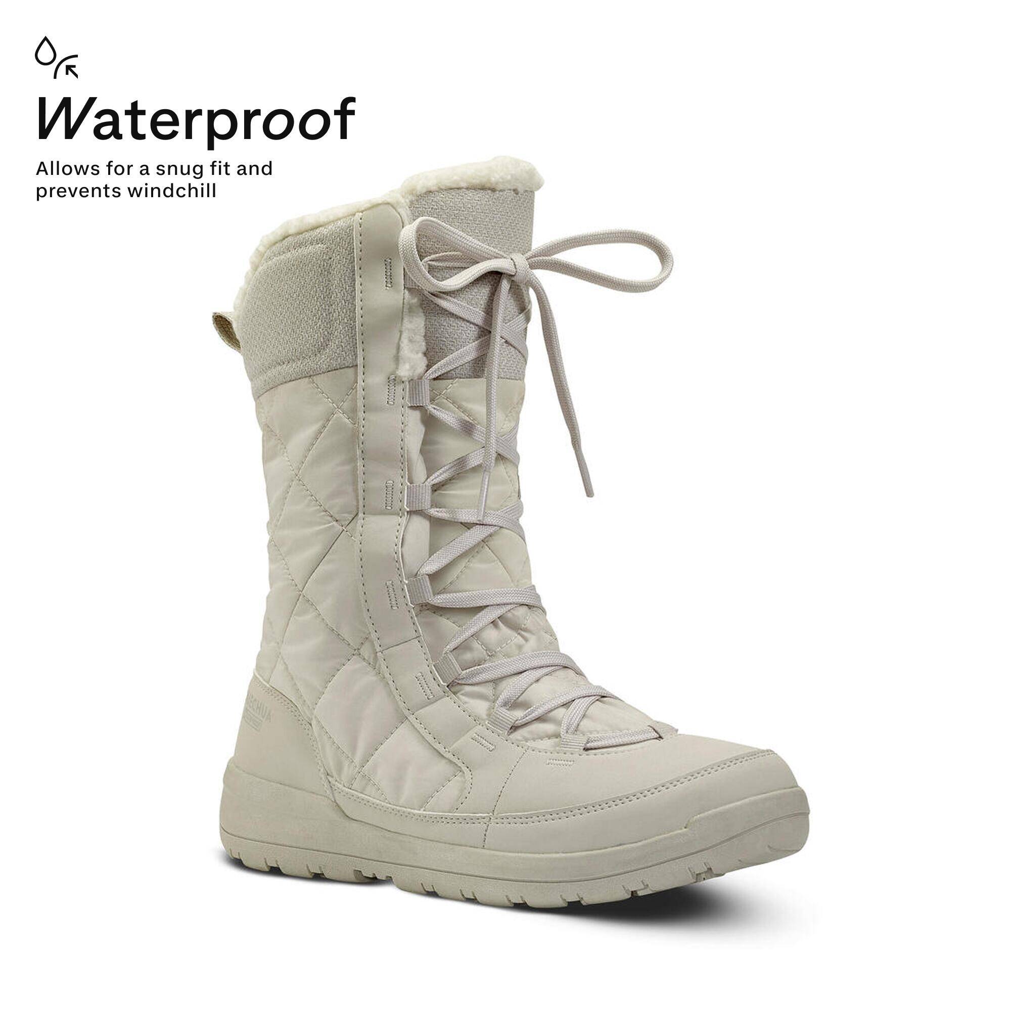 Women’s warm and waterproof snow boots, NH500 High - Beige -  3