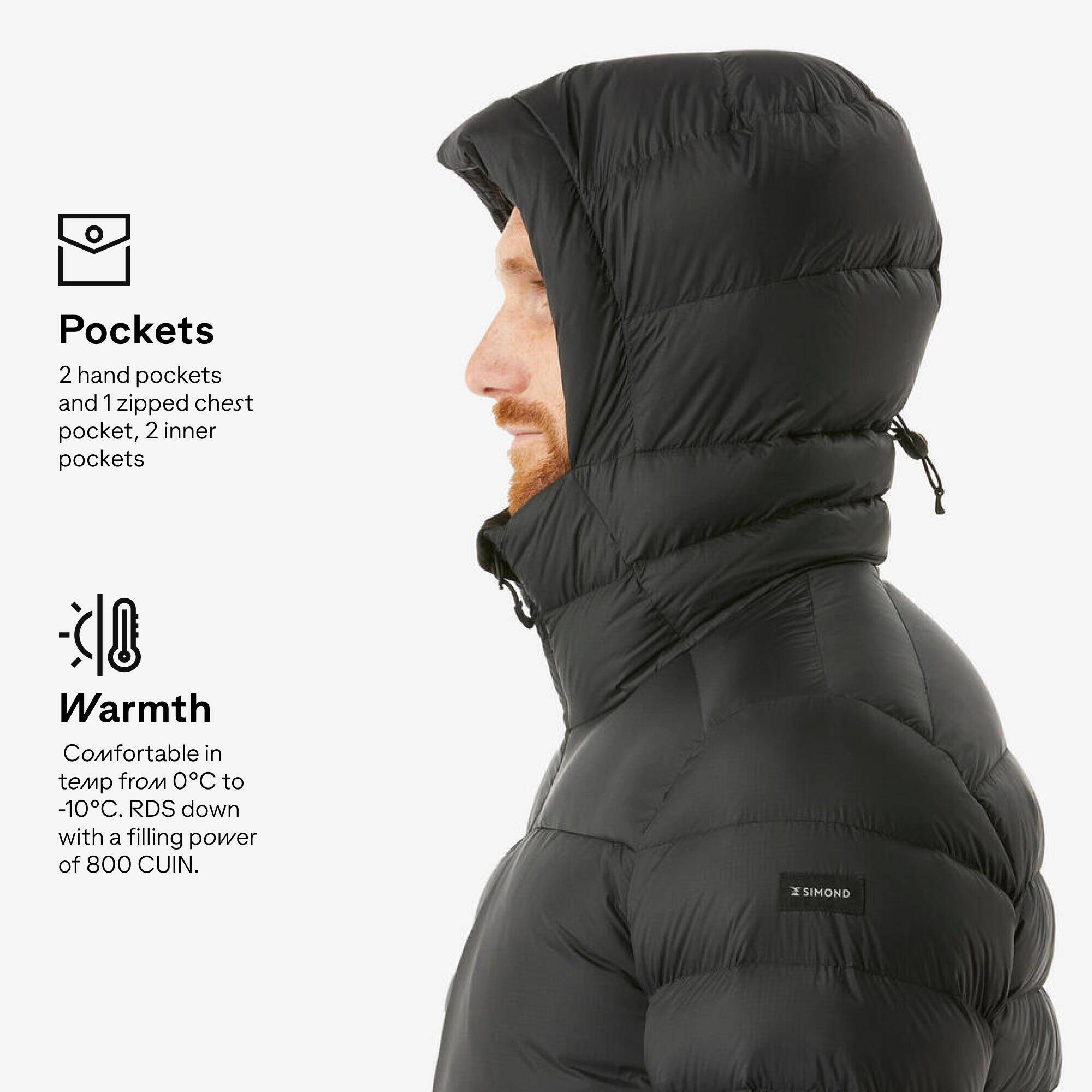Men Lightweight Packable Down Jacket - MT500 -10°C Black -  3
