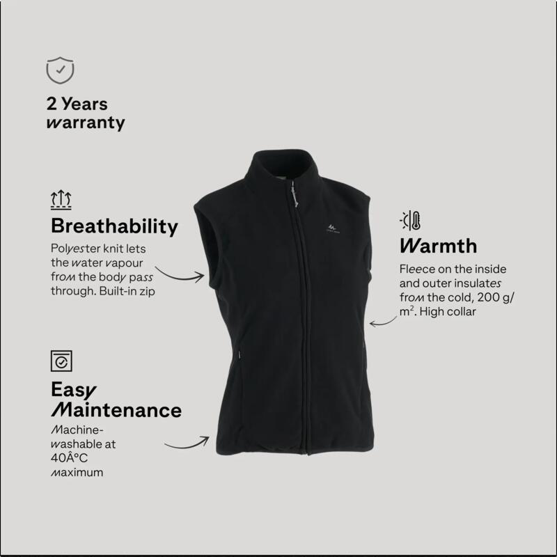 Kadın Outdoor Polar Yelek - Siyah - MH100