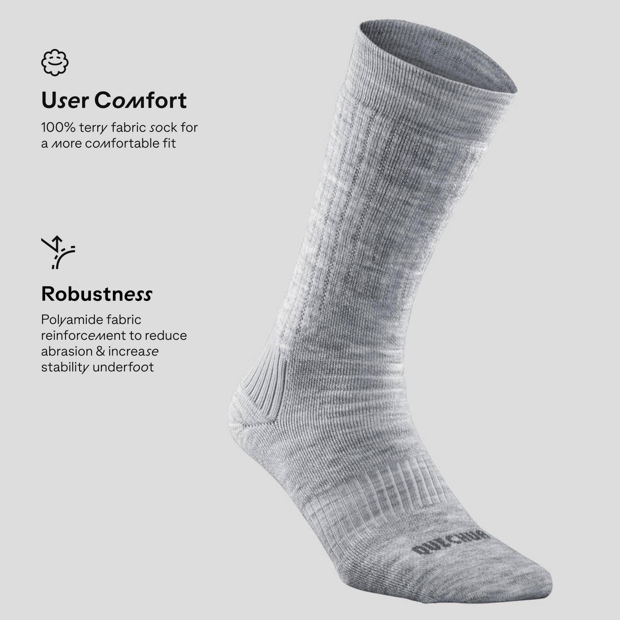 Unisex Winter Socks with Wool & Acrylic 2 Pairs Grey - SH100 -  3