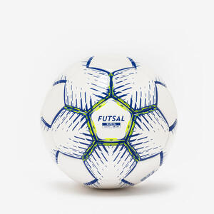 Balón de fútbol sala híbrido talla 3, blanco, azul y amarillo fluo